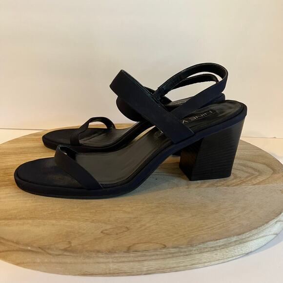 90s Vintage Nine West Dark Blue Chunky Stacked Heel Strapped Heels Size 8 - Picture 8 of 14